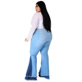 Plus Size Contrast Detail High Waist Ripped Flare Jeans