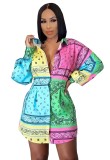 Colorful Print Button Up Blouse Dress