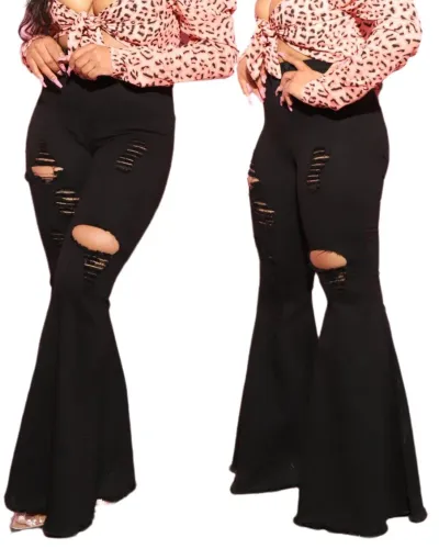 Autumn Fashion High Waist Ripped Flare Jeans