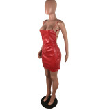 Sexy Backless PU Leather Strap Bodycon Mini Dress