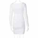 Sexy White Square Neck Ruched Mini Dress