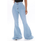 Fashion Light Blue High Waist Flare Jeans