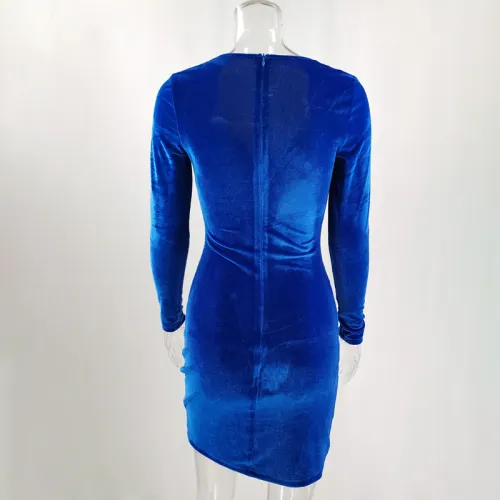 Royal Blue Velvet Ruched Details Mini Dress
