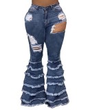 Street Style Cut Out Tassels Bell Bottom Jeans