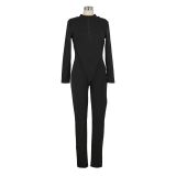 Black Sporty Fitted Long Sleeve Jumpsuit