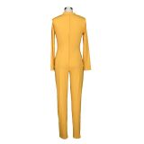 Yellow Sporty Fitted Long Sleeve Jumpsuit