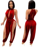 Sexy Halter Tie Waist Keyhole Side Slit Jumpsuit