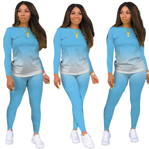 Gradient Top and Pants Casual Two Piece Set