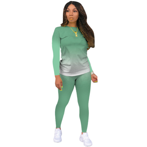 Gradient Top and Pants Casual Two Piece Set