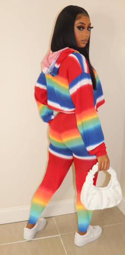 Rainbow Striped Hoodie and Pants Two Piece Set