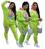 Print Front Pocket Sweatsuit with Hood