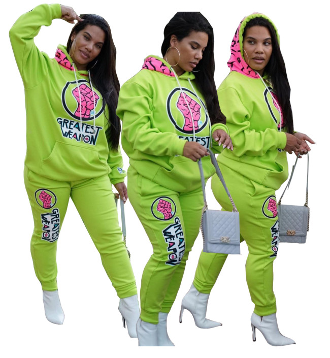 Print Front Pocket Sweatsuit with Hood