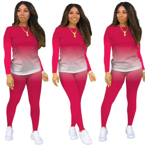 Gradient Top and Pants Casual Two Piece Set