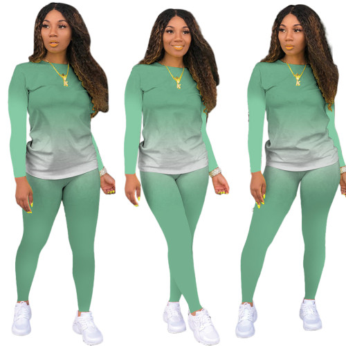 Gradient Top and Pants Casual Two Piece Set