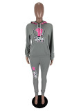 Print Front Pocket Sweatsuit with Hood