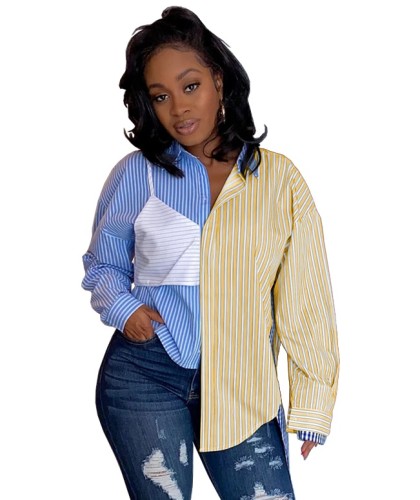 Contrast Striped Print Casual Blouse