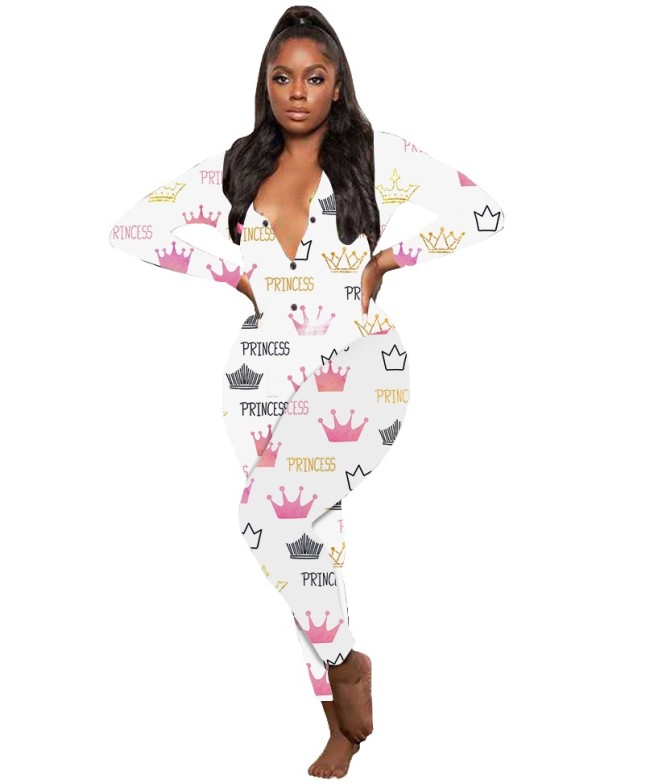 Crown Print Lounge Onesie Pajamas Jumpsuit