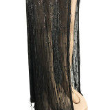 Sexy Sleeveless Black Rhinestone Tassel Long Dress