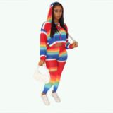Rainbow Striped Hoodie and Pants Two Piece Set