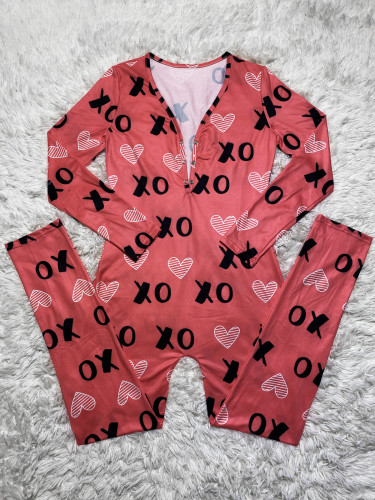 Heart Print Lounge Onesie Pajamas Jumpsuit