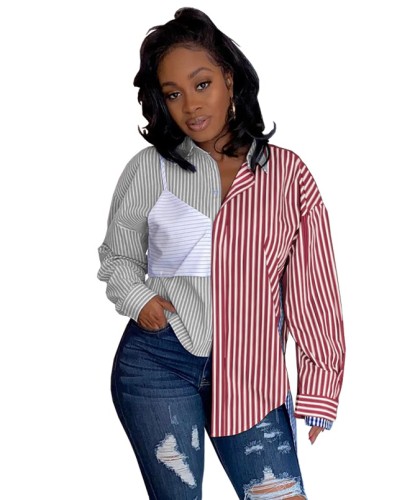 Contrast Striped Print Casual Blouse