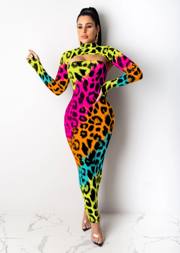 Colorful Print Strapless Bodycon Maxi Dress & Matching Shrug