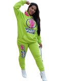 Print Front Pocket Sweatsuit with Hood