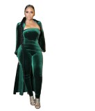 Velvet Solid Bodycon Jumpsuit with Matching Cardigan