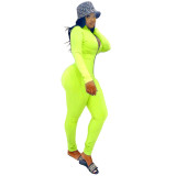 Plain Long Sleeve Thumb Hole Zip Up Bodycon Jumpsuit