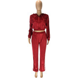 Side Striped Zipper Hooded Wide Leg Sports Suits