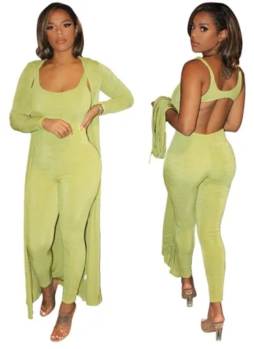 Solid Sleeveless Jumpsuit with Matching Cardigan