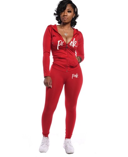 Autumn Letter Print Tight Hoody Tracksuit