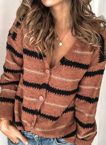 Button Up Striped V-Neck Sweater