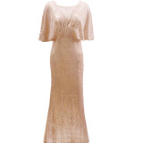 Elegant All Over Sequin Short Sleeve Evening Dress