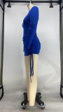 Plain Long Sleeve Drawstring Ruched Mini Dress