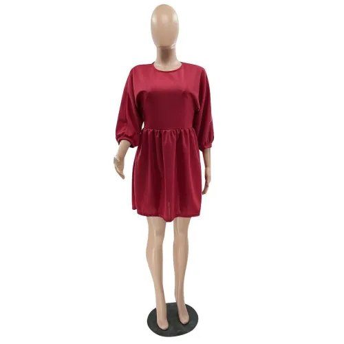 Red 3/4 Sleeve O-Neck Short Sleeve(without Belt)