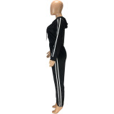 Side Striped Zipper Hooded Wide Leg Sports Suits