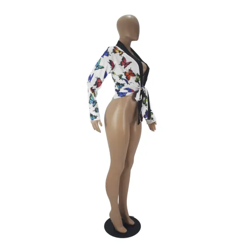 Print Long Sleeve Tied Leisure Blouse