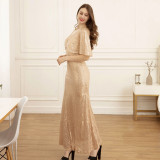 Elegant All Over Sequin Short Sleeve Evening Dress