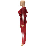 Side Striped Zipper Hooded Wide Leg Sports Suits