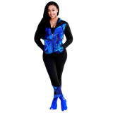 Print Patchwork Zipper Hooded Tracksuit