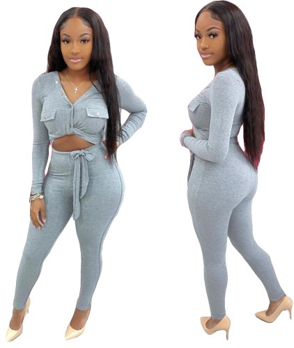 Solid Fitted Crop Top and Pants Two Piece Set