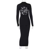 Black Cutout Shoulder Midi Dress(without Belt)