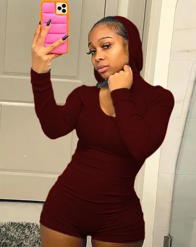 Sexy Ribbed Tight Rompers with Hood