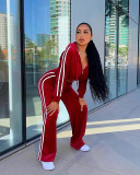 Side Striped Zipper Hooded Wide Leg Sports Suits