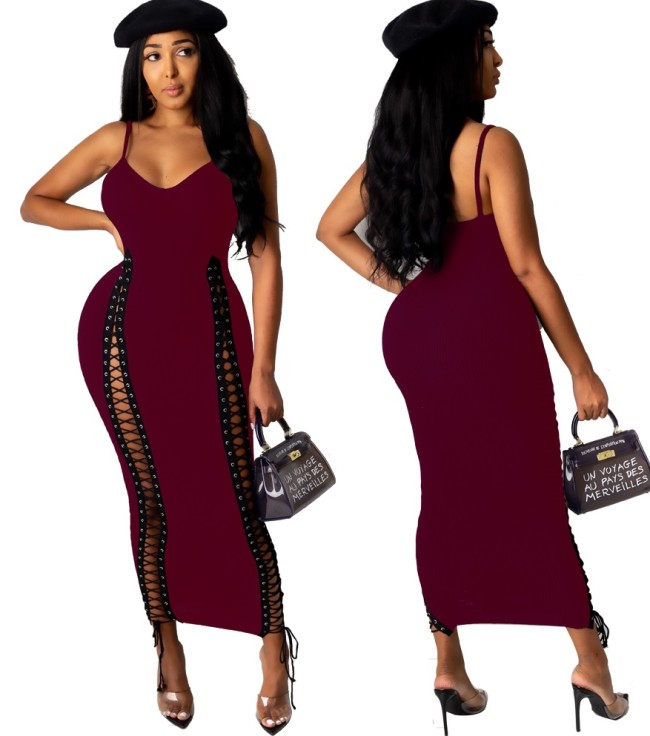 Sexy Lace Up Cami Midi Dress