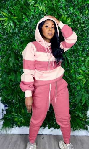 Stripes Loose Casual Hooded Sweatsuit