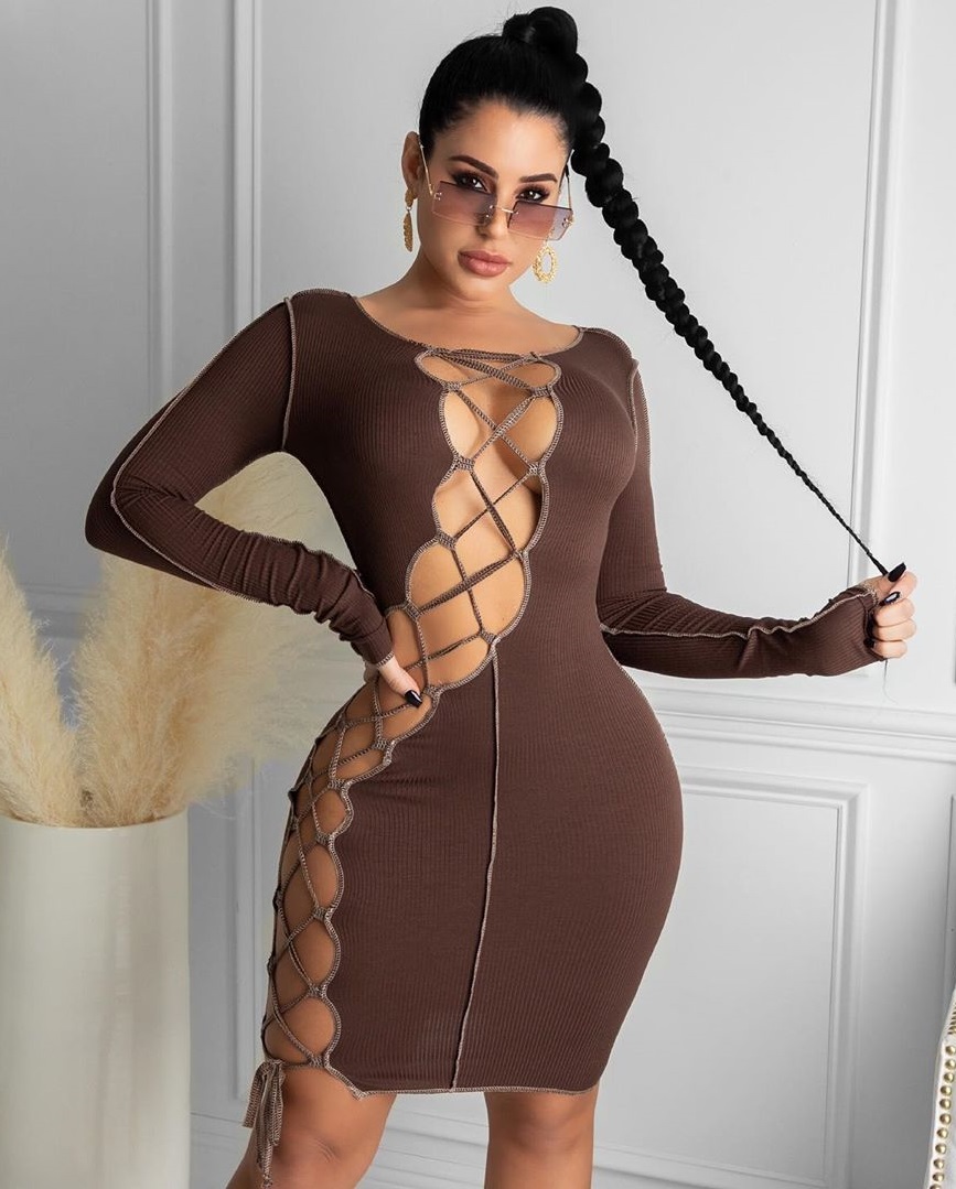 Lace Up Ribbed Sexy Mini Dress