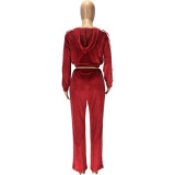 Side Striped Zipper Hooded Wide Leg Sports Suits