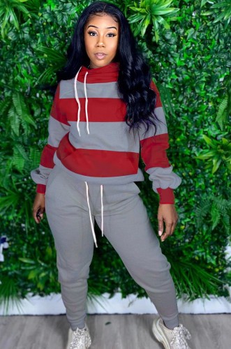 Stripes Loose Casual Hooded Sweatsuit